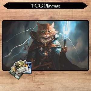 MTG Krabbeldecke | 60 x 36 cm | Zauberlehrling Katze | Optionale Zonierung | TKG Spielmatte | Magic the Gathering | D&D | Gaming Krabbeldecke | MTG geschenk
