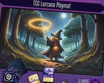 Lorcana Playmat Wizard Pooh, With or Without Zoning, TCG Playmat, 14x24 inch stitched playmat, HQ print