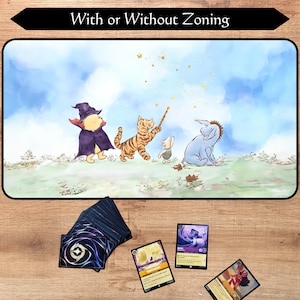 Lorcana Playmat With or Without Zoning | Classic Pooh teaching Magic | TCG Playmat | Trading Card Game play mat | 12x22 and 31x15.5 inch