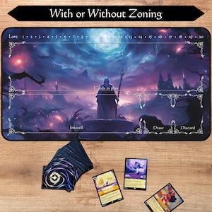 ロルカーナ プレイマット ゾーニングあり/なし | ソーサラー | TCG プレイマット | トレーディング カード ゲーム プレイマット | 12x22 および 31x15.5 インチ | 高品質プリント