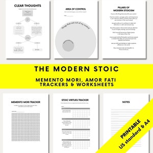 Stoic journal and habit trackers / Printable / Instant download / A4 and US standard sizes / Yellow Flow