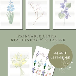 Papel para escrever cartas de flores de primavera com adesivos recortados / forrado e sem forro / download digital / A4 e tamanho padrão dos EUA