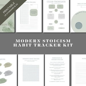Stoic journal and habit trackers / Memento Mori / Amor Fati / Printable / Instant download / A4 and US standard sizes / Green sage