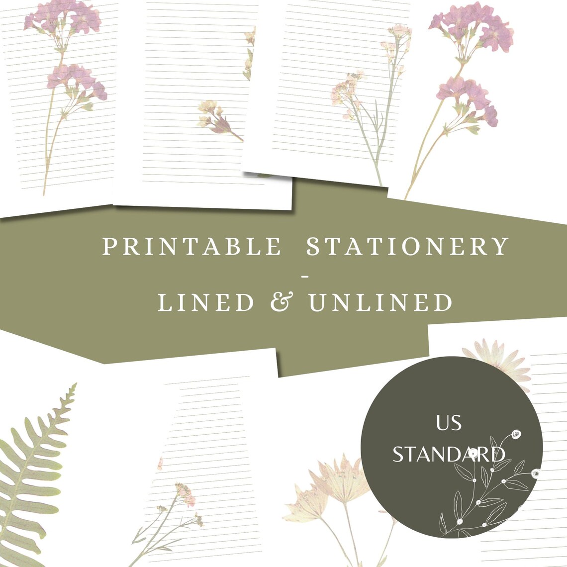Pressed Flowers Printable Letter Writing Paper / Lined&unlined ...