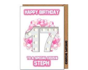 Personalised 17th Birthday Card for Girls ANY AGE 11th 12th 13th 14th 15th 16th Teenager Daughter Goddaughter Granddaughter Niece Sister AIQ