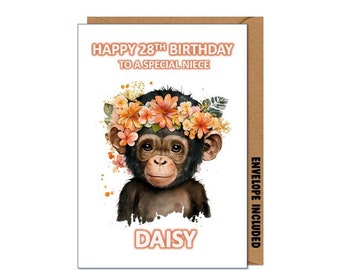 Personalised Monkey Birthday Card Safari Animals - ANY AGE Son Daughter Grandson Granddaughter Dad Grandad Niece Nephew Sister Brother DEU