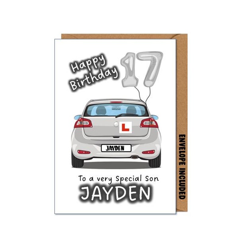 Personalised 17th Birthday Card New Driver Learner Car Son Daughter Grandson Granddaughter Niece Nephew Sister Brother DDQ image 1