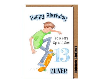 Personalised Boys Skateboarding Birthday Card ANY AGE 10th 11th 12th 13th 14th Son Grandson Nephew Godson Brother DBT