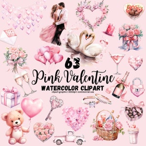 ピンクのバレンタイン クリップアート バンドル、水彩バレンタインデー クリップアート、バレンタイン PNG、ピンクのバラ クリップアート、ブラッシュ バレンタイン、ラブ デー、ウェディング PNG