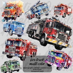 Clipart acquerello camion dei pompieri, camion dei pompieri png, stampa camion dei pompieri, arte della parete della camera dei ragazzi, veicoli di soccorso d'emergenza, stampabili, arredamento della camera dei bambini