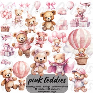 Clipart acquerello orsacchiotto, png orsacchiotto, orsacchiotto rosa, clipart ragazza Baby Shower, invito orsacchiotto, clipart orsacchiotto rosa per ragazza