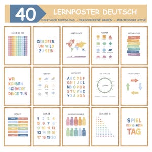 40 Deutsche Lernposter, Montessori Lernposter Set, Lernposter Kinderzimmer, Kinderzimmer Poster A3, Klassenzimmer Poster, Lernposter digital