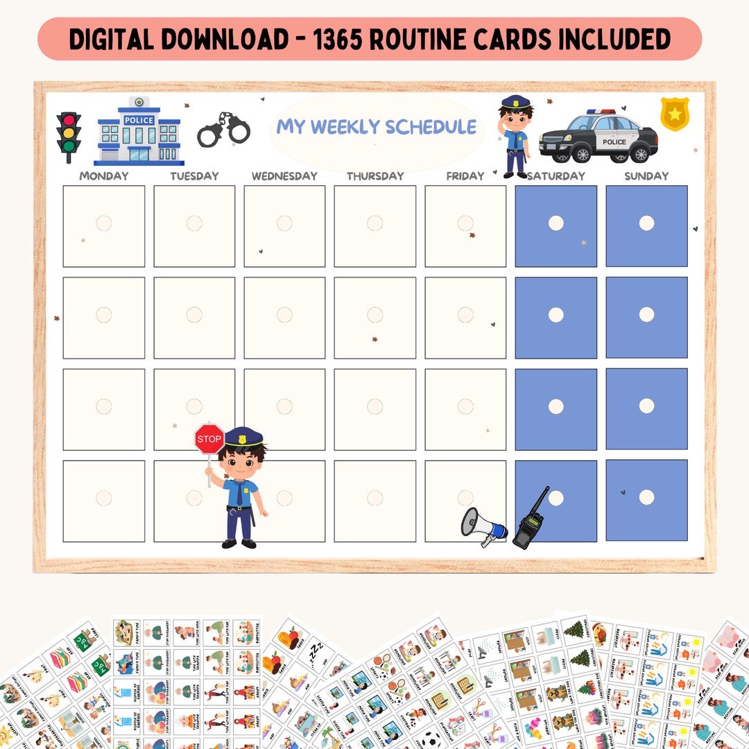 Polic Time Routine Kids Weekly Planner: Police Theme, Visual Schedule With 1610 Routine ...