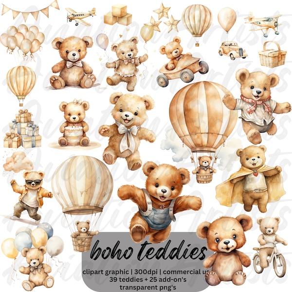 Watercolor Teddy Bear Clipart, Teddy Bear png, Beige Teddies, Gender Neutral Baby Shower clipart vintage teddy bear beige Teddy bear clipart