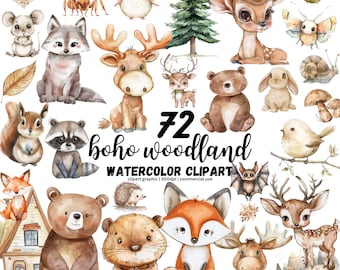 Imágenes prediseñadas del bosque boho, imágenes prediseñadas de animales del bosque lindo, animales bebés, imágenes prediseñadas de baby shower del bosque, vivero del bosque, animales del bosque boho