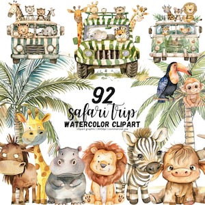 Aquarel zoete Safari dieren, Safari kwekerij clipart, Safari avontuur, Safari PNG, Jungle dieren PNG, Safari reis, Safari babydieren