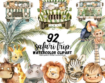 Watercolor Sweet Safari Animals, Safari Nursery Clipart, Safari Adventure, Safari PNG, Jungle Animals PNG, Safari Trip, Safari Baby Animals