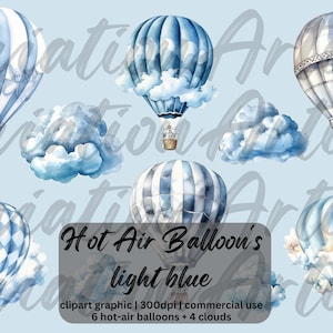 Watercolor hot air balloons clipart, it&#39;s a boy png, balloons nursery decor, baby shower, nursery wall decor, baby boy blue digital download