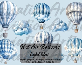 Watercolor hot air balloons clipart, it's a boy png, balloons nursery decor, baby shower, nursery wall decor, baby boy blue digital download