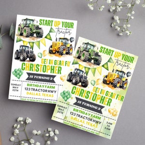 2 x aquarel tractor verjaardagsuitnodiging sjabloon boerderij thema uitnodigingskaart verjaardagsfeestje kinderen uitnodiging boerderij boerderij bewerkbare print 5 x 7"