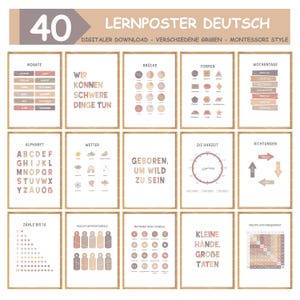 40 Deutsche Lernposter, Montessori Lernposter Set, Lernposter Kinderzimmer, Kinderzimmer Poster A3, Klassenzimmer Poster, Lernposter digital