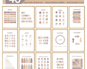 40 Deutsche Lernposter, Montessori Lernposter Set, Lernposter Kinderzimmer, Kinderzimmer Poster A3, Klassenzimmer Poster, Lernposter digital
