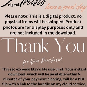 May include: A digital product download notice with the text "Aviation Artists have a great day." and "Thank You for Your Purchase!" The text explains that the product is a digital download and that the file size exceeds Etsy's file size limit. The download will be available within 5 minutes of payment clearing.
