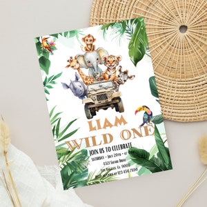 EDITABLE Wild One Birthday Boy Invitation, Safari Animals Party Invite Template, Jungle Safari Theme First Birthday, Instant 1st bday invite