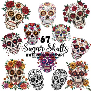 Sugar Skull PNG Bundle, Sugar Skull Clip Art, Day of the Dead Sublimation designs, Dia De Los Muertos Design PNG, Floral Sugar Skull mexicain