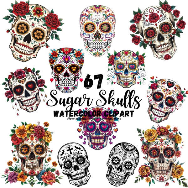 Sugar Skull PNG Bundle, Sugar Skull Clip Art, Day Of The Dead Sublimation Designs, Dia De Los Muertos Design PNG, Floral Sugar Skull Mexican