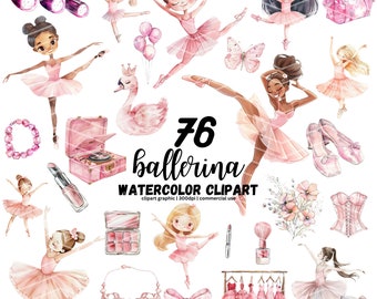 Watercolor Ballerina Clipart, Little Ballerina, Swan Lake Clipart, Pink Ballerina PNG, Ballet Studio Clipart, Pink Flowers, Cute Ballerinas