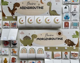 Morgen & Abendroutine für Kinder Dinosaurier, Routineplan für Kinder, Routinekarten Kindergarten, Routinekarten pdf, Montessori Tagesplan