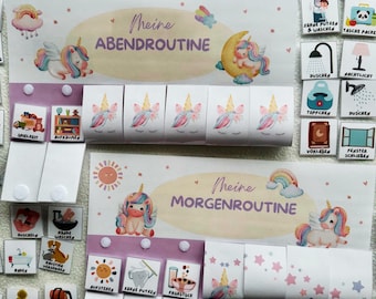 Morgen- und Abendrolle für Kinder Einhorn, 1365 Routinekarten pdf, Montessori Deutsch, Routinekarten Kindergarten, Kinderalltag