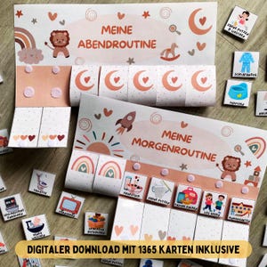 Morgen und Abendroutine für Kinder Boho, Montessori Deutsch, Routineplan Kinder zum Ausdrucken, Routinekarten pdf, Morgenroutine für Kinder