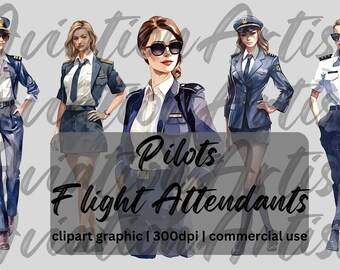 Flight Attendant clipart female woman Pilot clipart Aviation clipart bundle watercolor png skygirl clipart cabin crew png Stewardess clipart