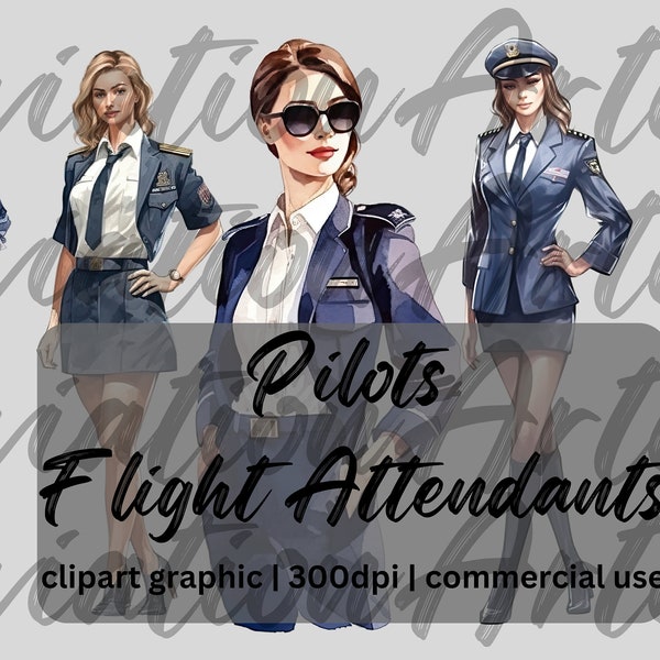 Flight Attendant clipart female woman Pilot clipart Aviation clipart bundle watercolor png skygirl clipart cabin crew png Stewardess clipart