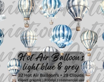 Watercolor hot air balloons clipart, it's a boy png, Balloons nursery decor, baby shower, nursery wall decor, baby boy, digital download