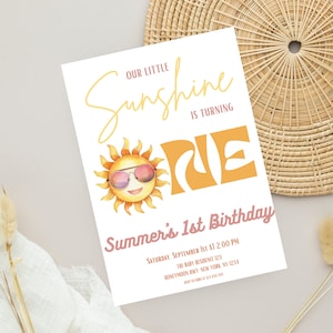 Little Sunshine Birthday Invitation, Sun Invitation, Sunshine 1st Birthday Invitation, 1st Birthday Girl, Our Little Sunshine 1st Birthday
