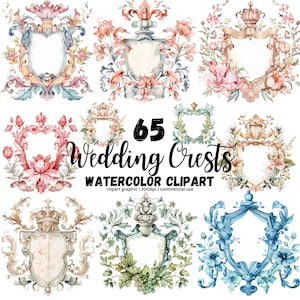 Mehrfarbiges Hochzeitswappen Clipart DIY, Wappen PNG, Hochzeitslogo, Hochzeitswappen PNG, Aquarell Wappen, Briefpapier, Familienwappen