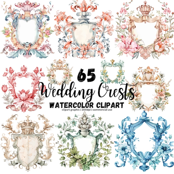 Multicolor Wedding Crest Clipart DIY, Coat of Arms PNG, Crest Wedding Logo, Wedding Crest PNG, Watercolor Crest, Stationery, Family Crest