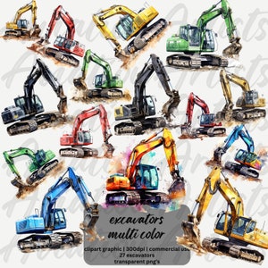 Aquarell Bagger viele Farben, Bagger png, Bagger png, Bagger Clipart, Party Baustelle, Aquarell Bagger Kinderzimmer
