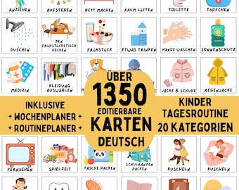 Editierbare Routinekarten inkl. Wochenplan und Tagesplan,  Kita Tagesplan, Routineplan Kinder, Routinekarten Kinder Wochenplan, Montessori