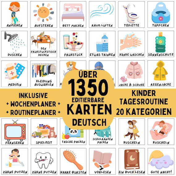 Editierbare Routinekarten inkl. Wochenplan und Tagesplan,  Kita Tagesplan, Routineplan Kinder, Routinekarten Kinder Wochenplan, Montessori