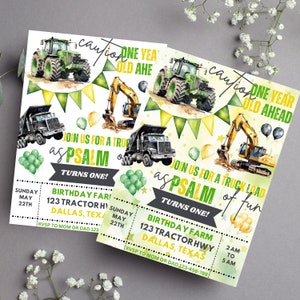 2x Watercolor Construction Birthday Invitation Template Invitation Kids Birthday construction Party Invitation dump truck excavator tractor