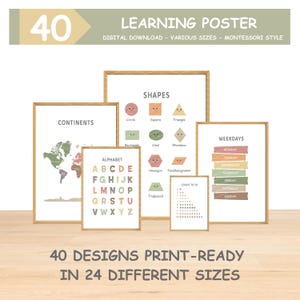 40 Educational Posters, Learning Poster Kids, Homeschool Learning Prints, Classroom Posters, Toddler Poster Set, Calm Corner Poster, Digital