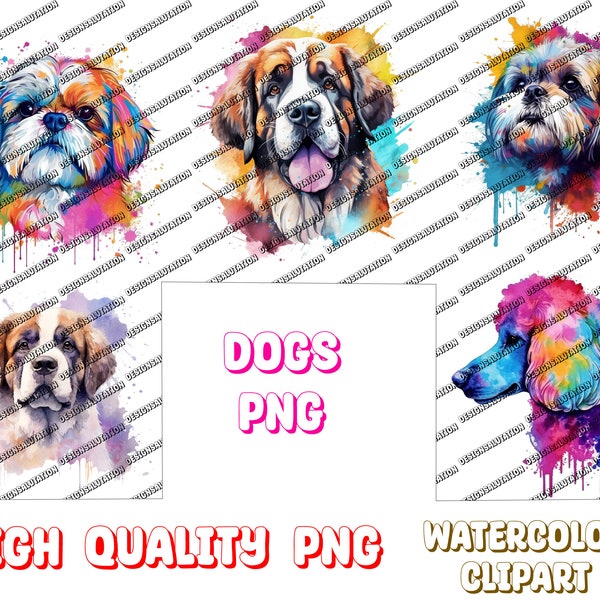 Dogs png | Saint Bernard Portrait | Shih-Tzu illustration | Dogs Sublimation | Digital Art | Digital Download | Dogs Watercolor