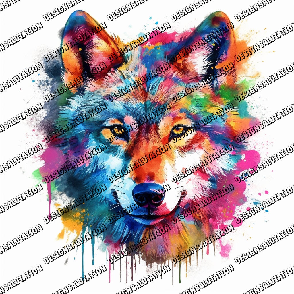 Colorful Wolf PNG Wolf Portrait Png Digital Wolf PNG - Etsy