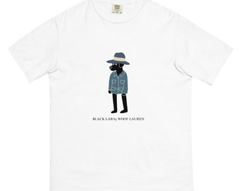 Black Lab di Woof Lauren - divertente maglietta labrador nera - T-shirt unisex tinta in capo pesante