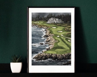 Pebble Beach Golf Links 18th Hole Print | Golf Wall Art | Golf Poster | Golfer Gift | Golf Course Decor | SVG PNG Digital Download