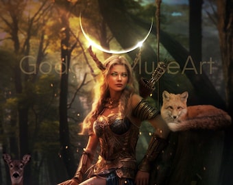 Artemis Print, Greek Goddess Wall Art, Forest Huntress (Digital Download)